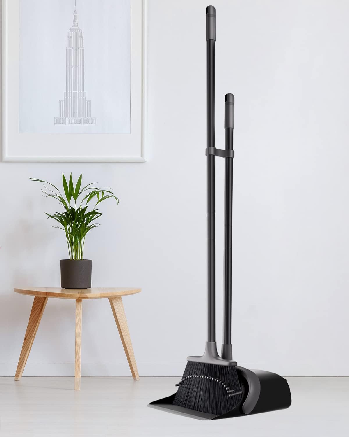 Upgrade Broom and Dustpan Set for Home, 52'' Long Handle, Standing Dustpan and Broom for Kitchen Office Lobby Floor