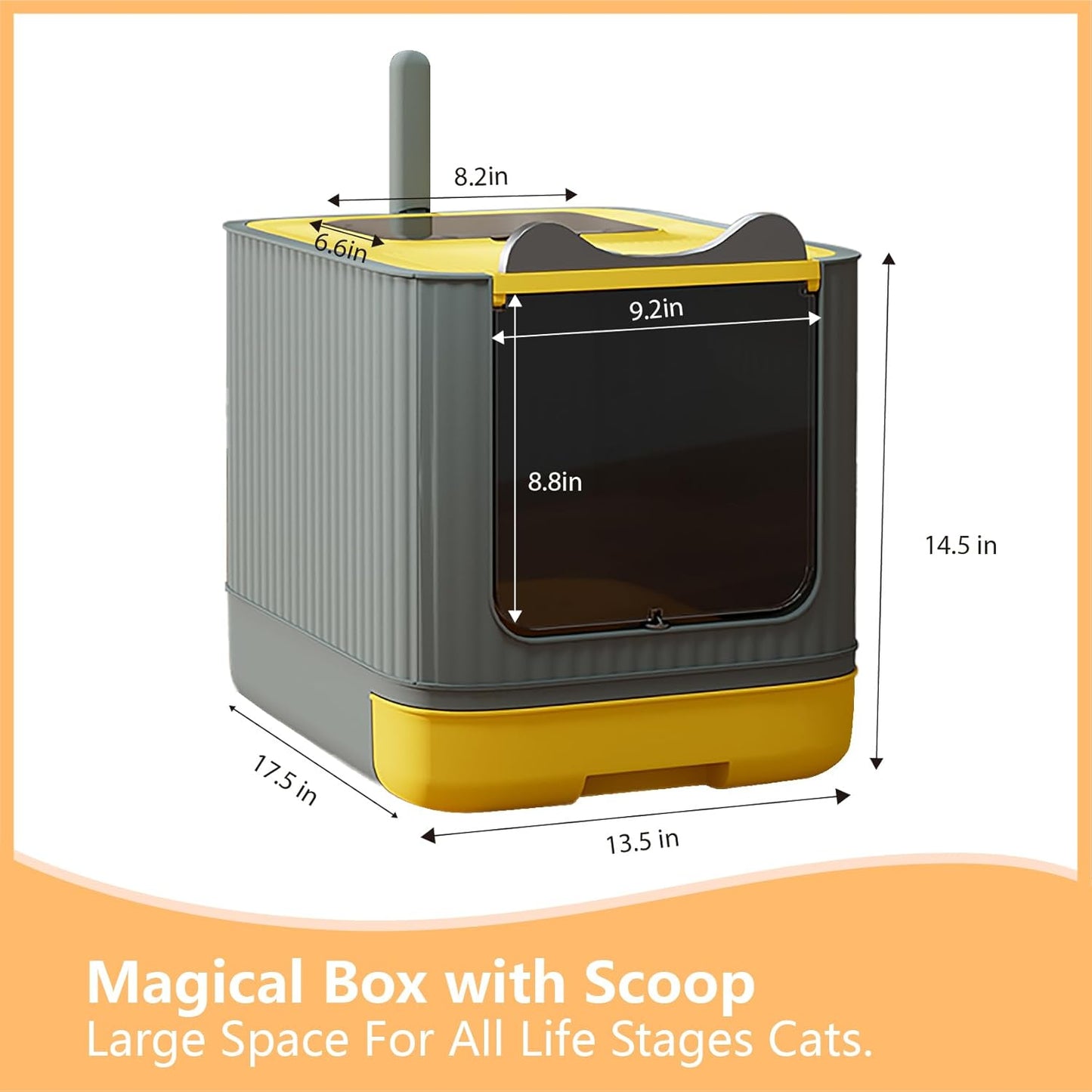 Fully Enclosed Cat Litter Box Enclosure, Premium Covered Litter Box with Lid, Anti-Splashing Easy to Clean Covered Kitty Litter Box, 3 Modes Cat can Use from Kitten to Adult(Yellow&Grey)