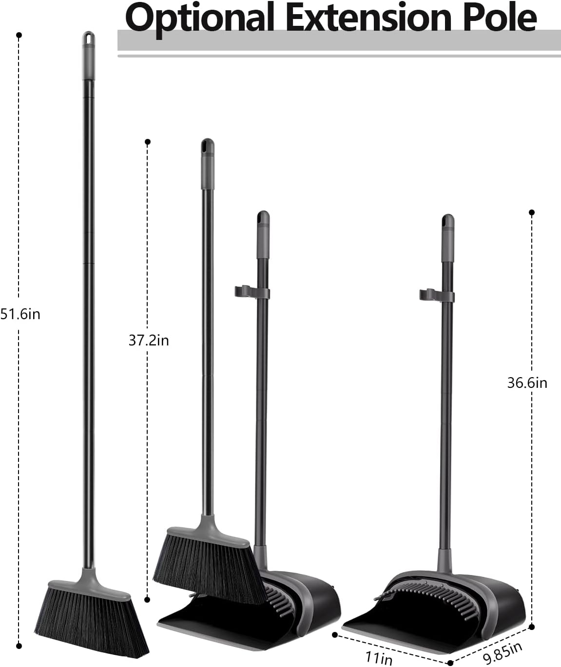 Upgrade Broom and Dustpan Set for Home, 52'' Long Handle, Standing Dustpan and Broom for Kitchen Office Lobby Floor