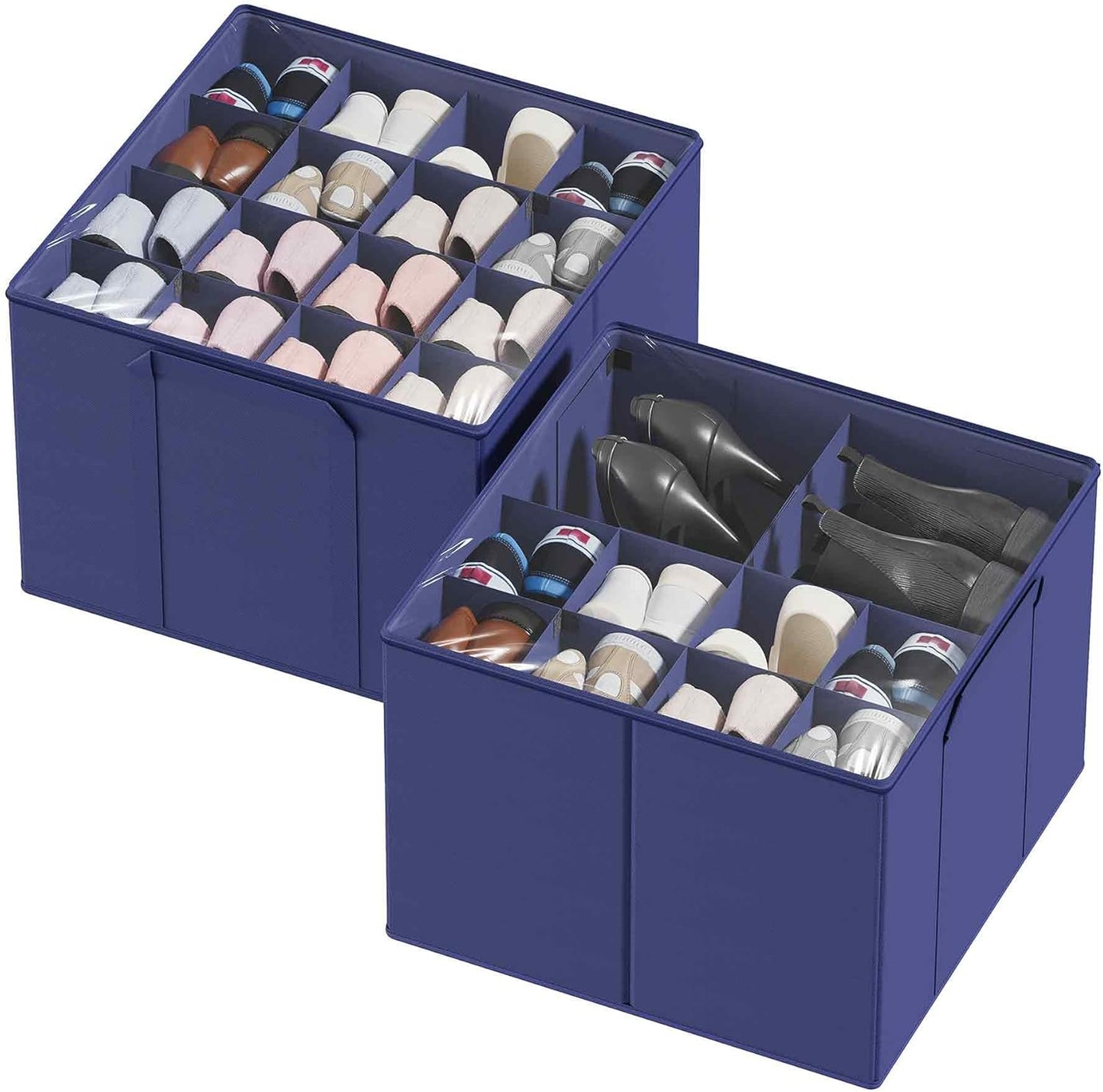 Shoe Organizer for Closet, 2 Pack Foldable Shoe Storage Containers Baskets Boxes Bins w/Adjustable Dividers, Fits 16-32 Pairs