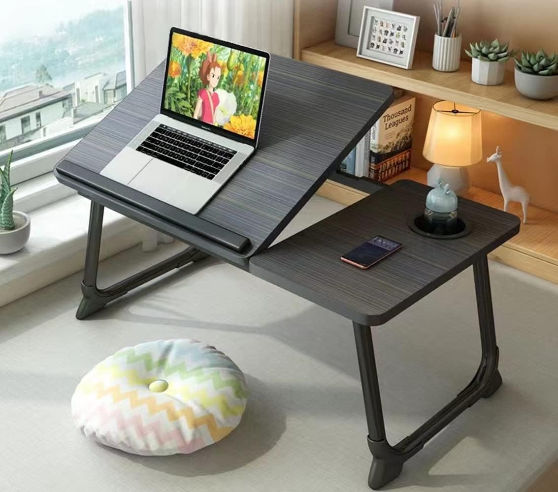 Laptop Desk for Bed Couch, Portable Lap Desk/ Stand for Laptop, Small Adjustable Foldable Bed Table for Laptop and Writing, Bed Tray Table with Cup Holder(Black)