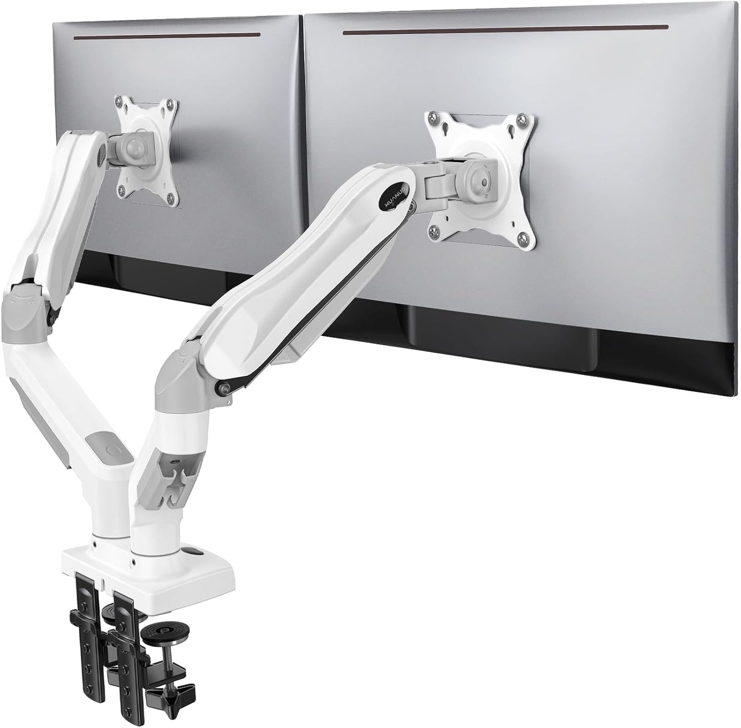 Dual Monitor Stand - Full Adjustable Monitor Desk Mount Swivel Vesa Bracket with C Clamp, Grommet Mounting Base for 13 to 30 Inch Computer Screens - Each Arm Holds 4.4 to 19.8lbs