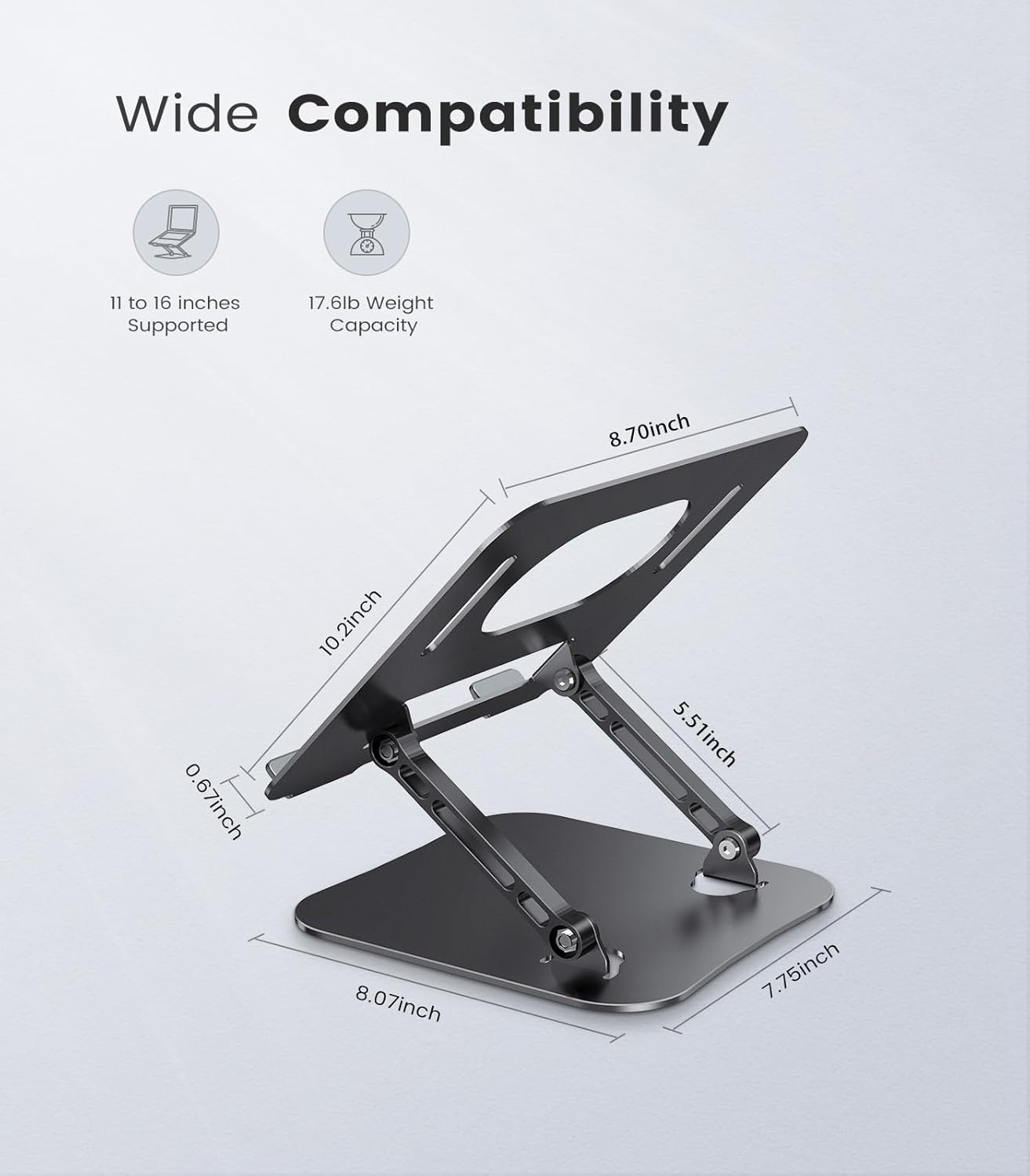 Laptop Stand Adjustable Computer Stand Sturdy Aluminum Laptop Stand for Desk Foldable Laptop Holder Portable Laptop Riser for 11–16-inch Laptop Notebook Tablet and More