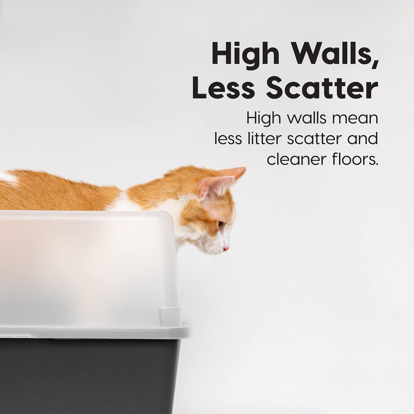 Large Cat Litter Box with Scatter Shield and Scoop, Open Top High Sided Cat Litter Pan