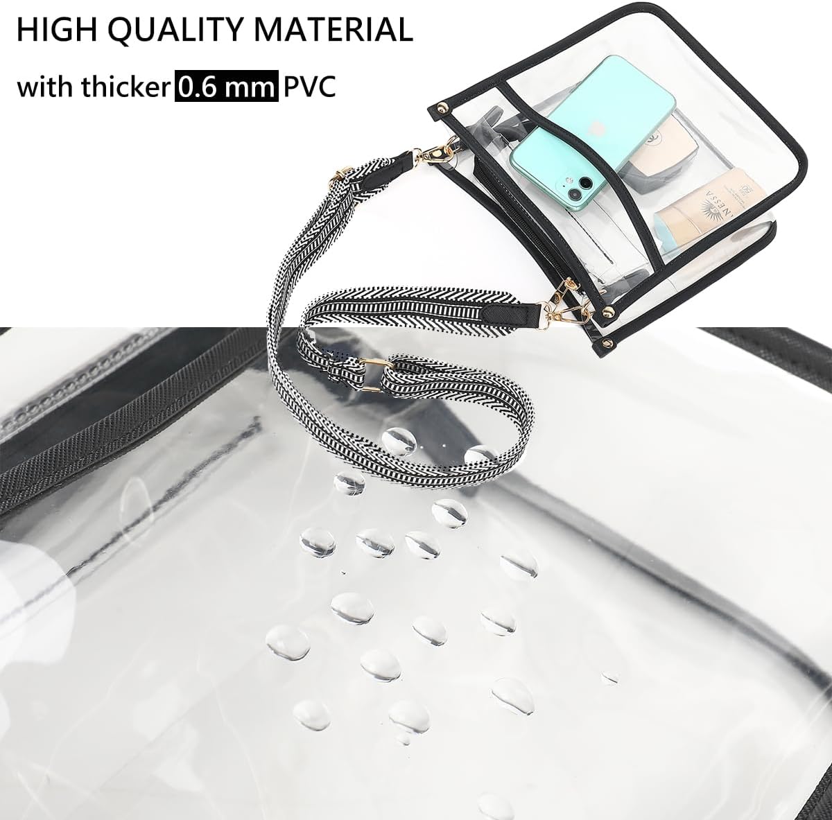 Clear Crossbody Bag Stadium Approved - Clear Purses for Women with Adjustable Strap Clear Shoulder Bag for Concerts