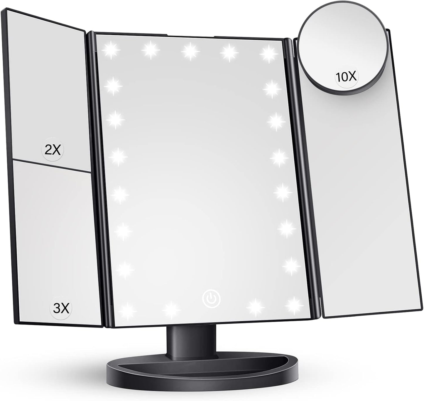 Makeup Mirror Vanity with Lights, 2X 3X 10X Magnification, Lighted Mirror, Touch Control, Trifold Dual Power Supply, Portable LED Women Gift