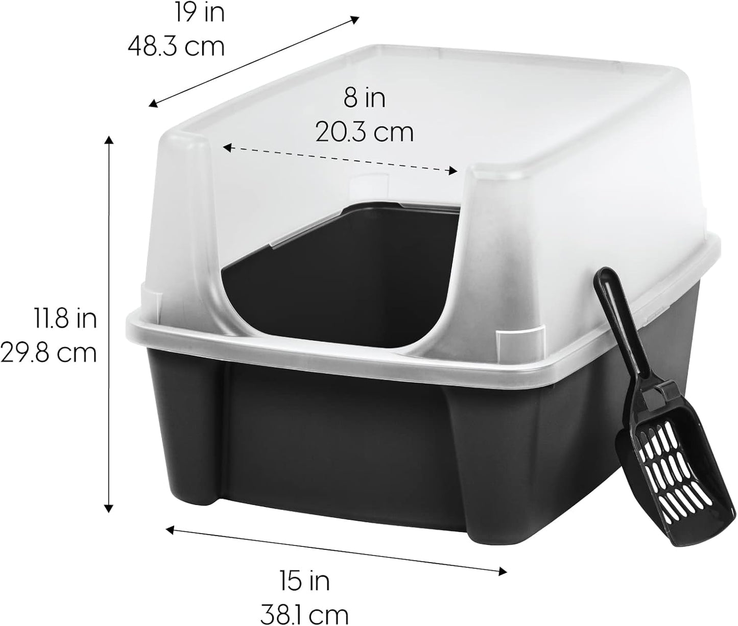 Large Cat Litter Box with Scatter Shield and Scoop, Open Top High Sided Cat Litter Pan