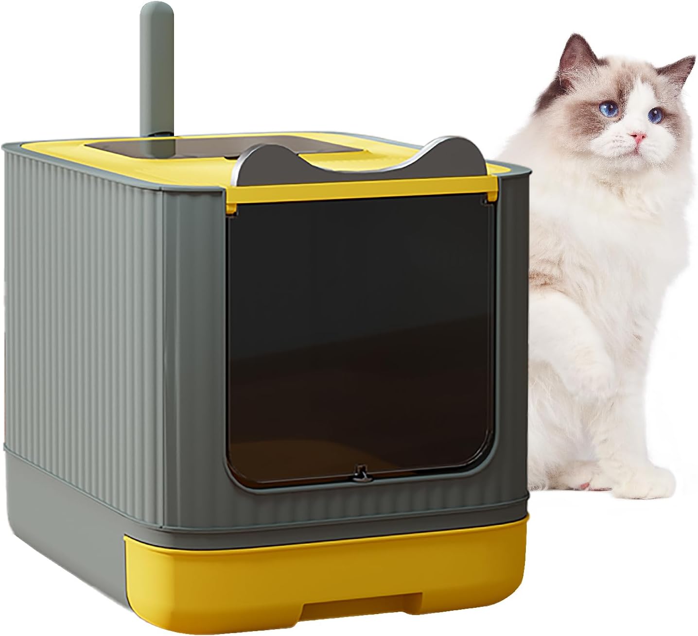 Fully Enclosed Cat Litter Box Enclosure, Premium Covered Litter Box with Lid, Anti-Splashing Easy to Clean Covered Kitty Litter Box, 3 Modes Cat can Use from Kitten to Adult(Yellow&Grey)