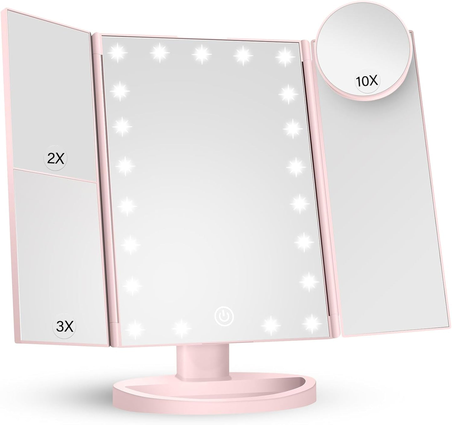 Makeup Mirror Vanity with Lights, 2X 3X 10X Magnification, Lighted Mirror, Touch Control, Trifold Dual Power Supply, Portable LED Women Gift