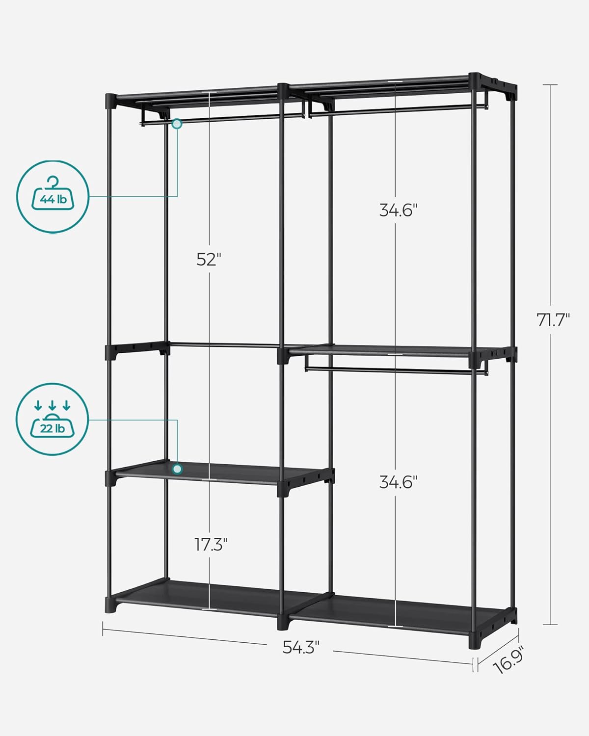 Portable Closet, Freestanding Closet Organizer, Clothes Rack with Shelves, Hanging Rods, Storage Organizer, for Cloakroom, Bedroom