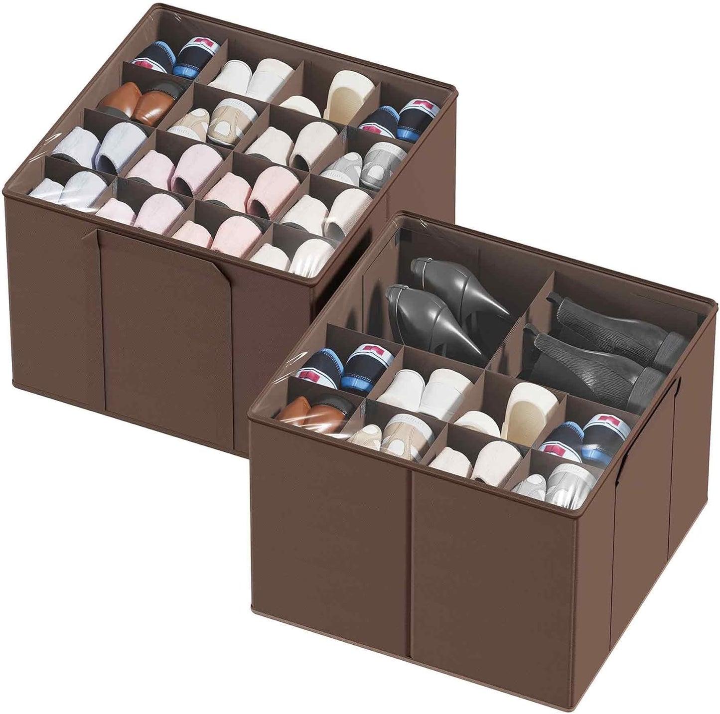 Shoe Organizer for Closet, 2 Pack Foldable Shoe Storage Containers Baskets Boxes Bins w/Adjustable Dividers, Fits 16-32 Pairs