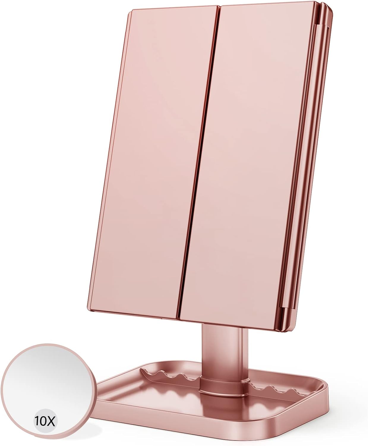 Makeup Mirror Vanity with Lights, 2X 3X 10X Magnification, Lighted Mirror, Touch Control, Trifold Dual Power Supply, Portable LED Women Gift