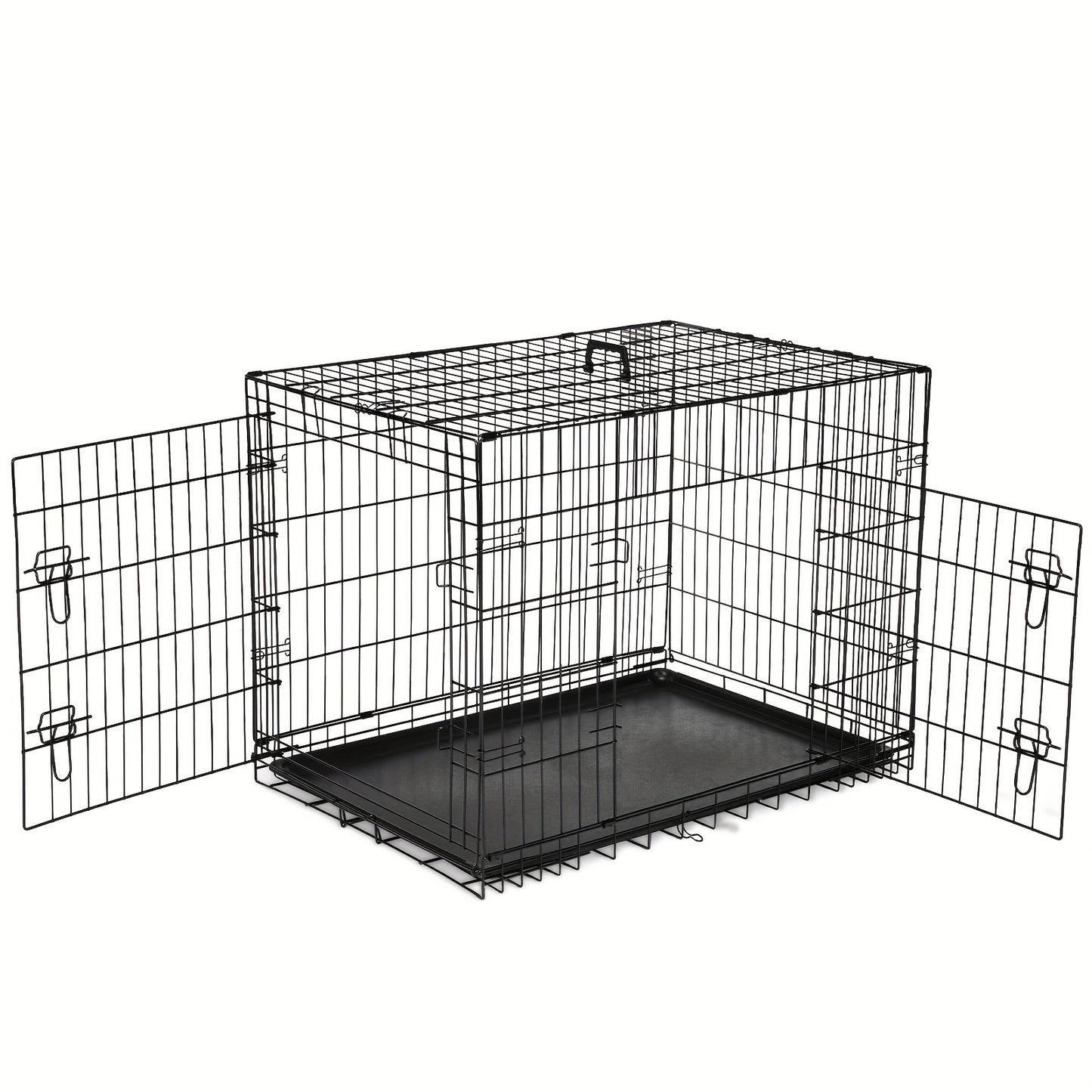 Dog Crate with Divider Panel Double Door, Folding Metal Wire Dog Cage with Plastic Leak-Proof Pan Tray, Pet Kennel for Indoor, Outdoor, and Travel