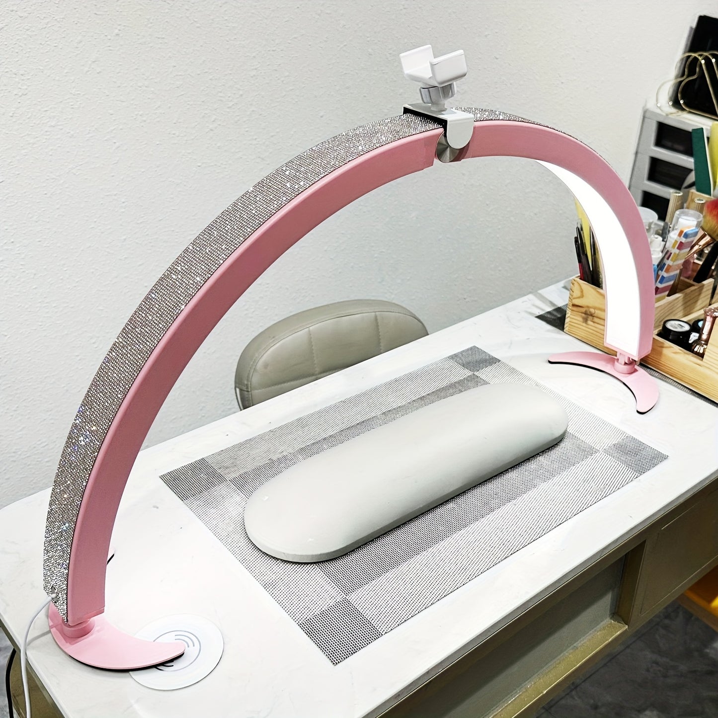 29 "foldable Half Moon Nail Lamp, Table Light, Table Light With Wire Controller And Remote Control, 7 Color Modes, 10 Brightness Levels, With Phone Stand, For Tattoo/eyebrow Tattooing/eyelash Extension/facial Art Content Creation