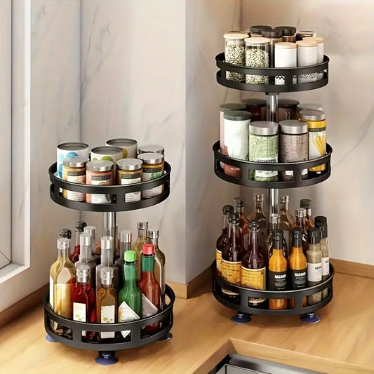 rotatable kitchen seasoning rack, metal turntable, rotatable spice and seasoning storage rack, kitchen seasoning jar organizer, kitchen accessories