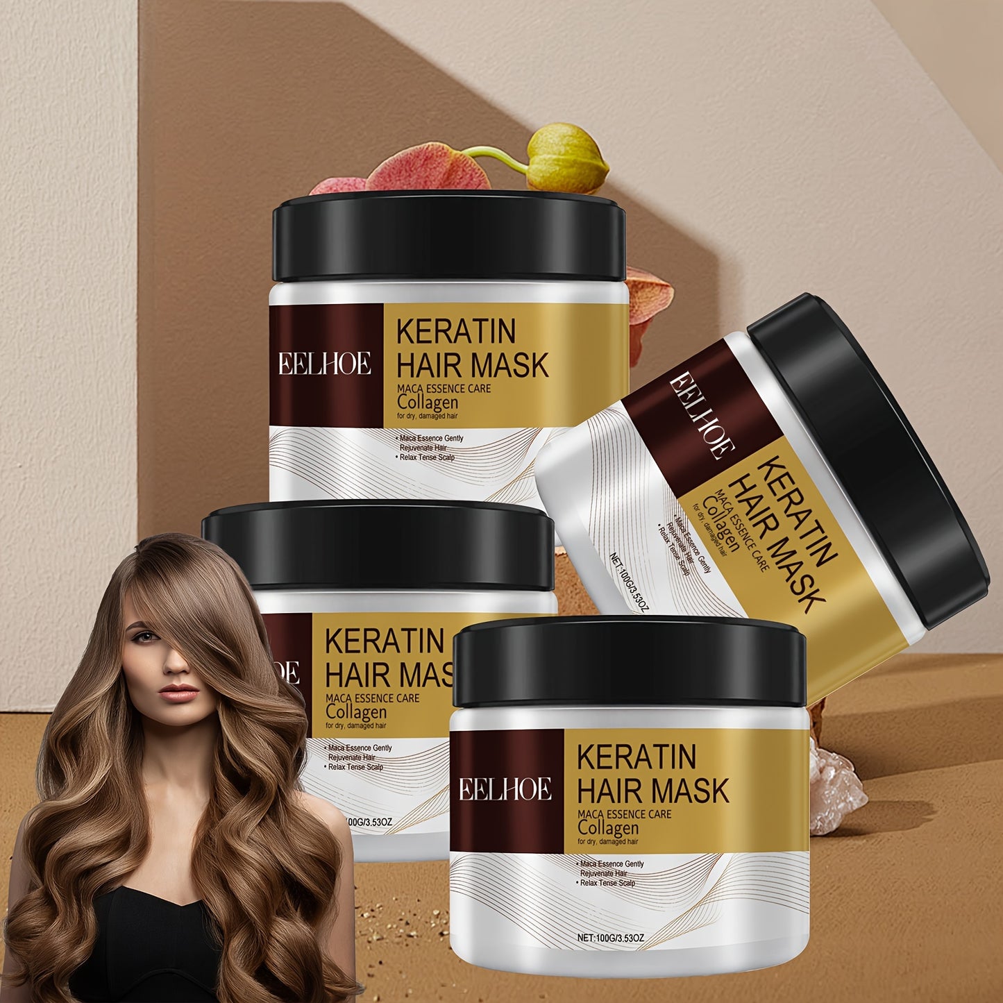 2pcs Argan Oil Collagen Hair Mask, Repairs Damaged Hair for Straight, Curly, Dyed, and Permed Hair Types