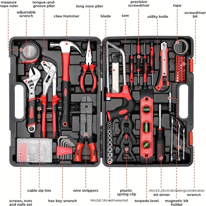 218pcs/198pcs Set Tool Kit, Fathers Day Gifts Tool Set Mechanics Kit, Portable Tool Box Set With Saw Adjustable Wrench Drive Socket Combination Wrench, With Plastic Toolbox, For Home Apartment Garage, Perfect Gift For Halloween And Christmas