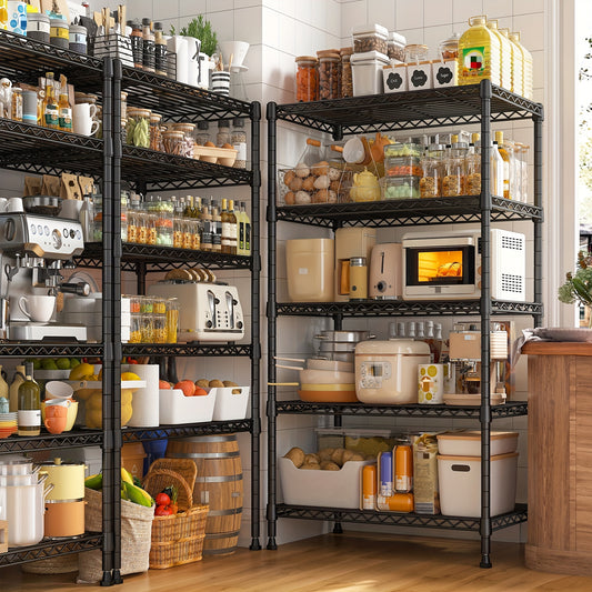 5-Tier Shelving Units 62" Adjustable Storage Shelves Sturdy Wire Shelf Adjustable Metal Shelves Detachable Storage Rack For Kitchen Laundry Living Room Heavy Duty Organizers And Storage Shelf, 11.6"D X 21.5"W X 62.5"H