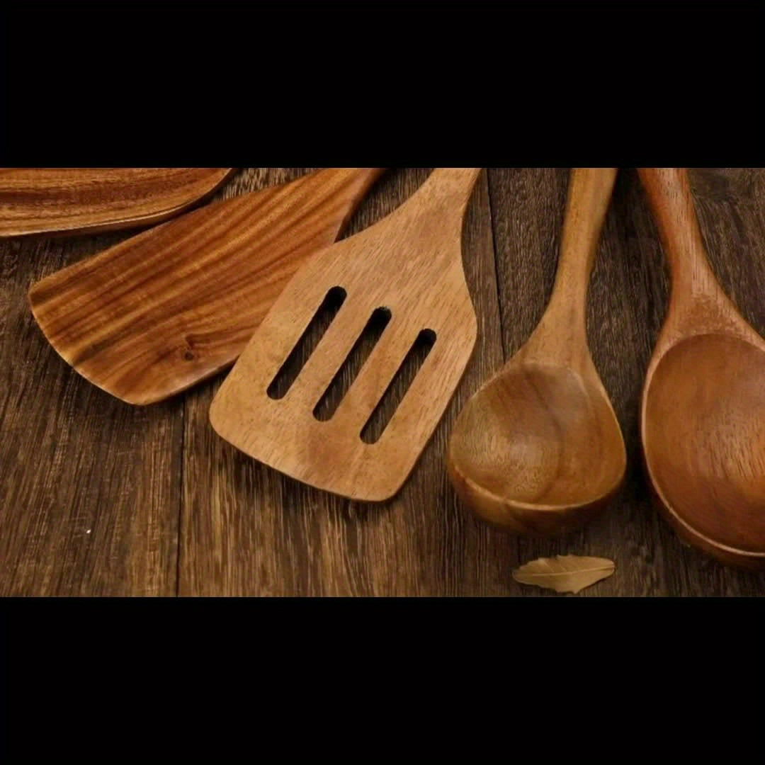 Wooden Spoons For Cooking, Teak Wood Kitchen Utensils Set For Non Stick Use, Spatula Set For Stirring, Baking, Non Stick Wooden Utensils For Kitchen