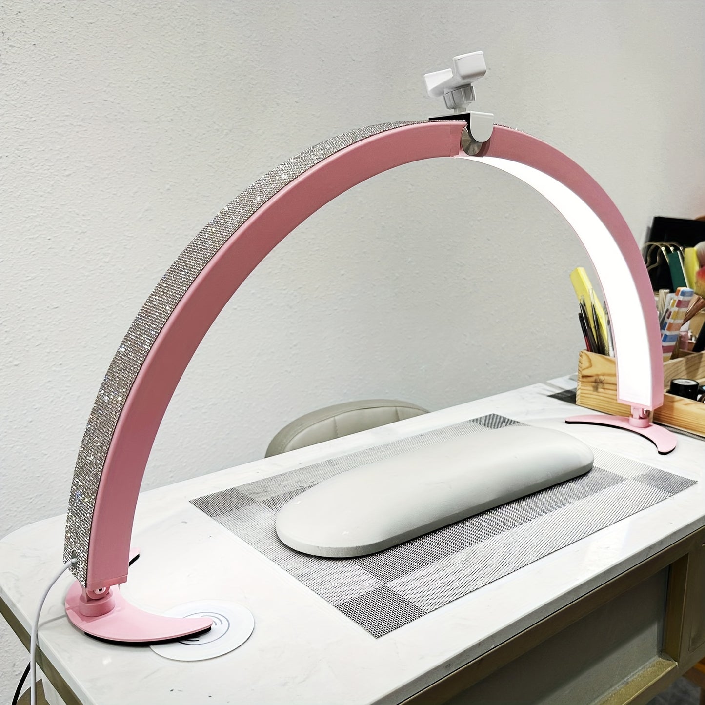 29 "foldable Half Moon Nail Lamp, Table Light, Table Light With Wire Controller And Remote Control, 7 Color Modes, 10 Brightness Levels, With Phone Stand, For Tattoo/eyebrow Tattooing/eyelash Extension/facial Art Content Creation