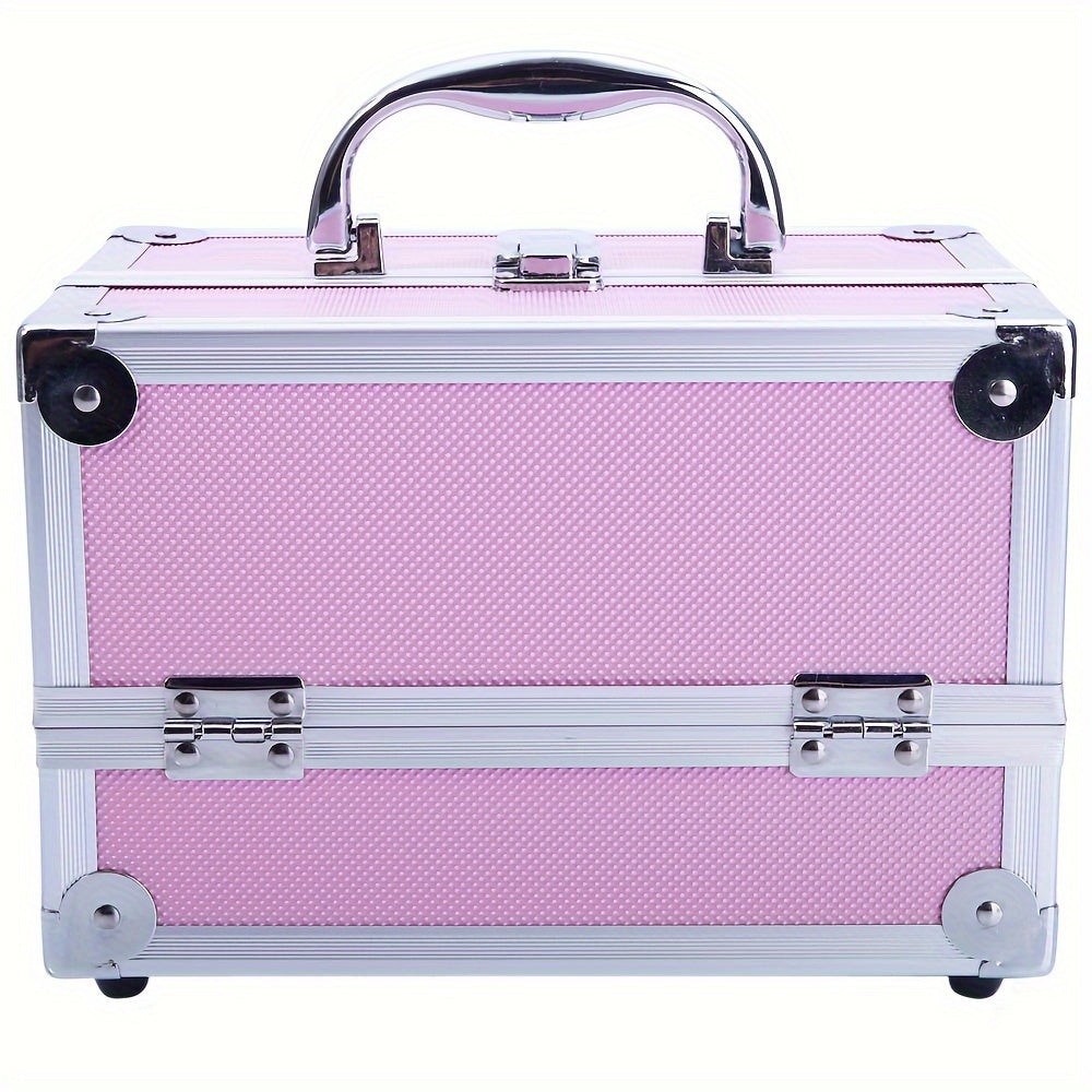 Portable Aluminum Makeup Train Case - Durable Cosmetic Organizer with Built-in Mirror, Multiple Trays, and Carry Handle - Ultra-Portable Jewelry Box for On-the-Go Use