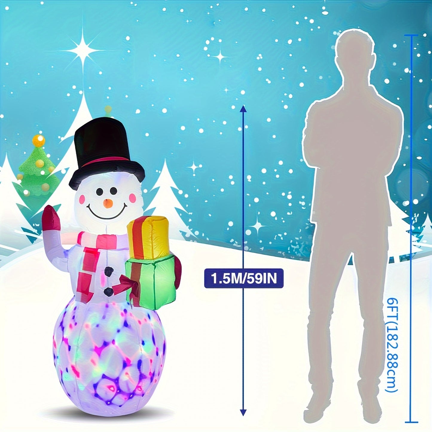 5ft Giant Rotating LED Snowman Inflatable - Outdoor Yard Christmas Decoration with Vibrant Lighting Effects - Festival Decor for Home, Garden, Restaurant, and Party