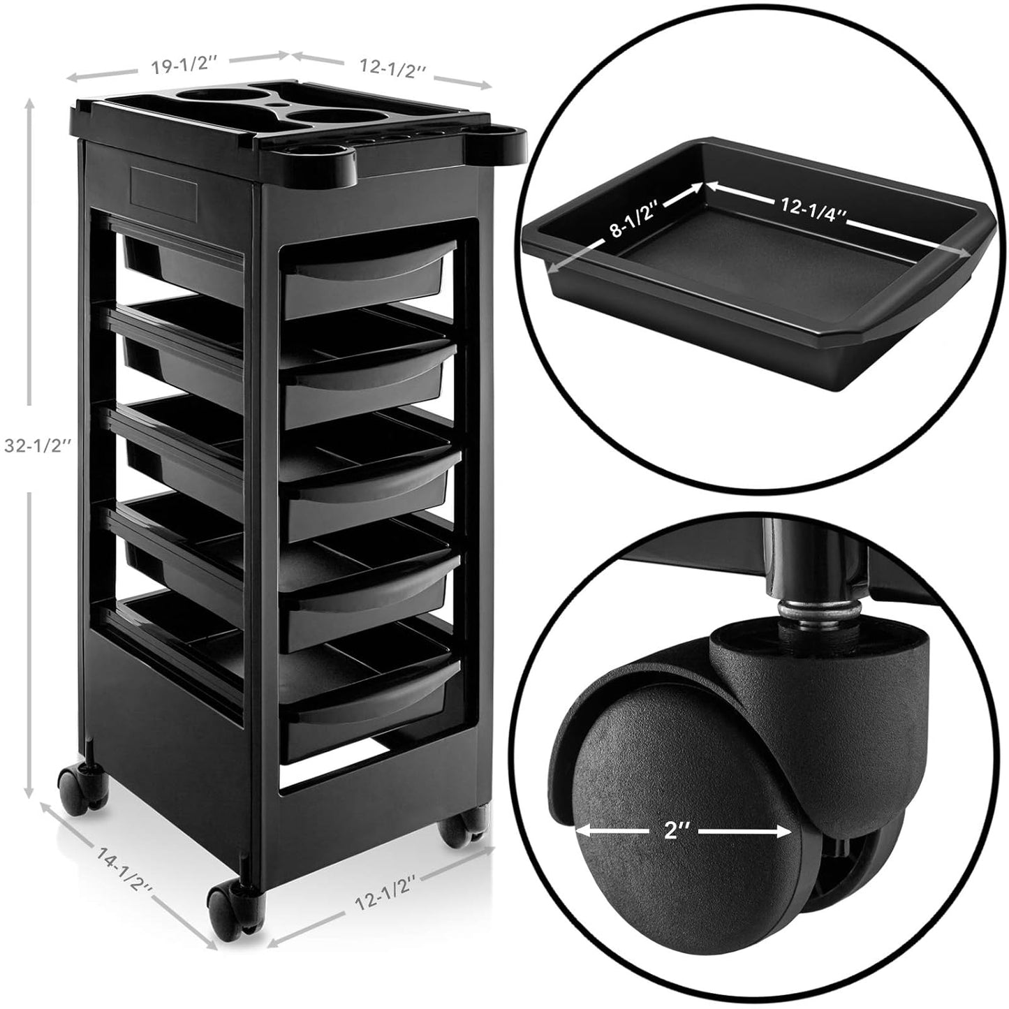 Beauty Salon Rolling Trolley Cart With 5 Drawers