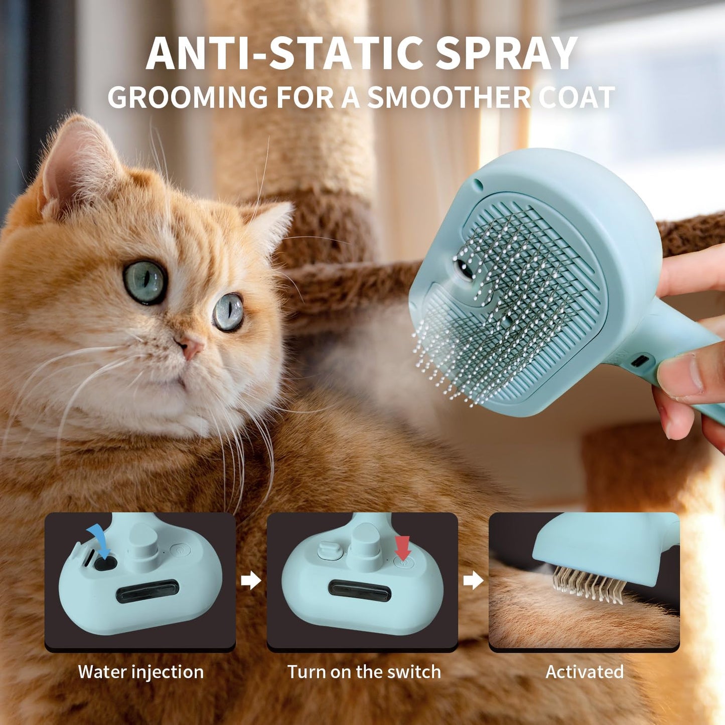 3-in-1 Self-Cleaning Pet Brush for Shedding - Removes Static and Loose Hair from Dogs and Cats