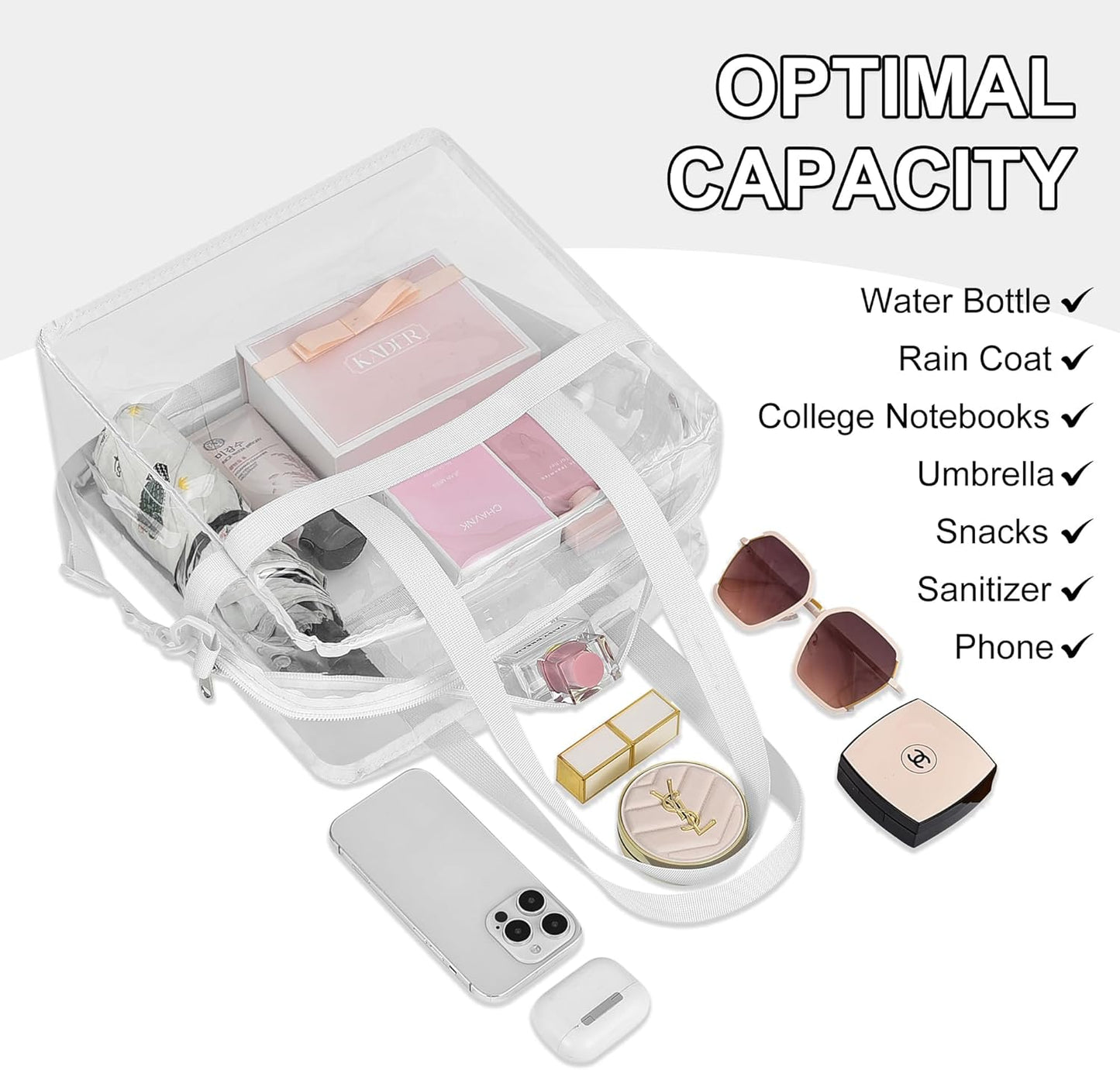 Bag Stadium Approved 12x6x12 Clear Tote Bag with Removable Strap Clear Lunch Bag for Work Sports Festival