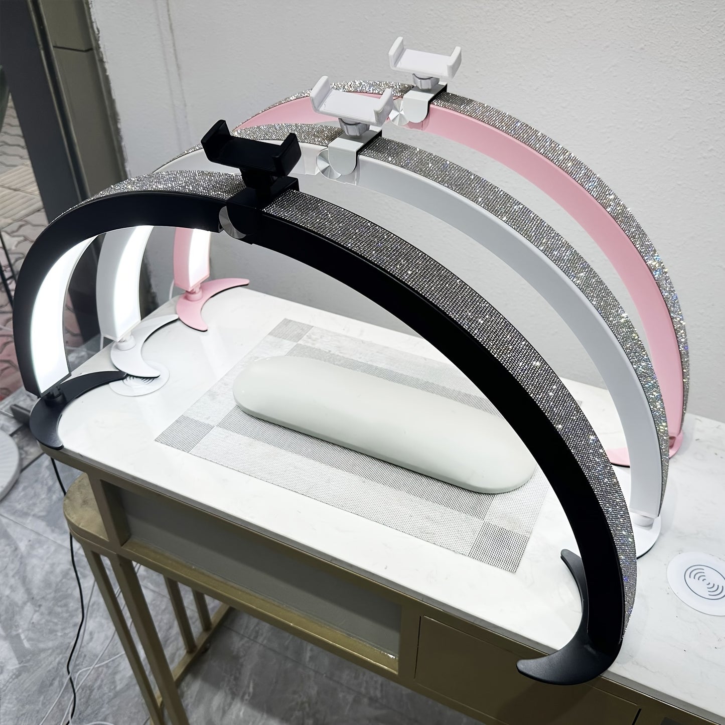 29 "foldable Half Moon Nail Lamp, Table Light, Table Light With Wire Controller And Remote Control, 7 Color Modes, 10 Brightness Levels, With Phone Stand, For Tattoo/eyebrow Tattooing/eyelash Extension/facial Art Content Creation