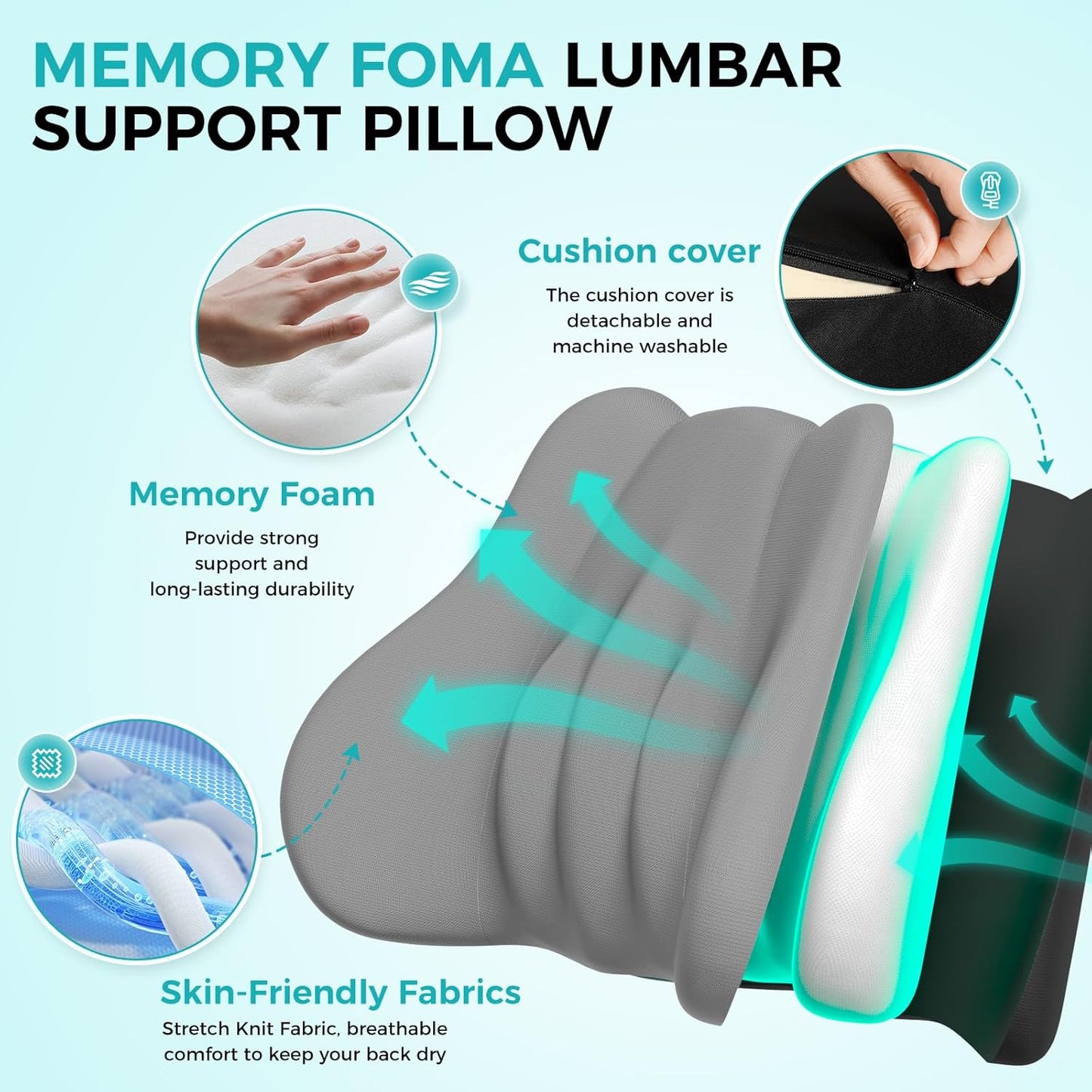 Lumbar Support Pillow, Memory Foam Lumbar Pillow for Lower Back Pain Relief, Back Support Pillow for Office Chair, Car Seat