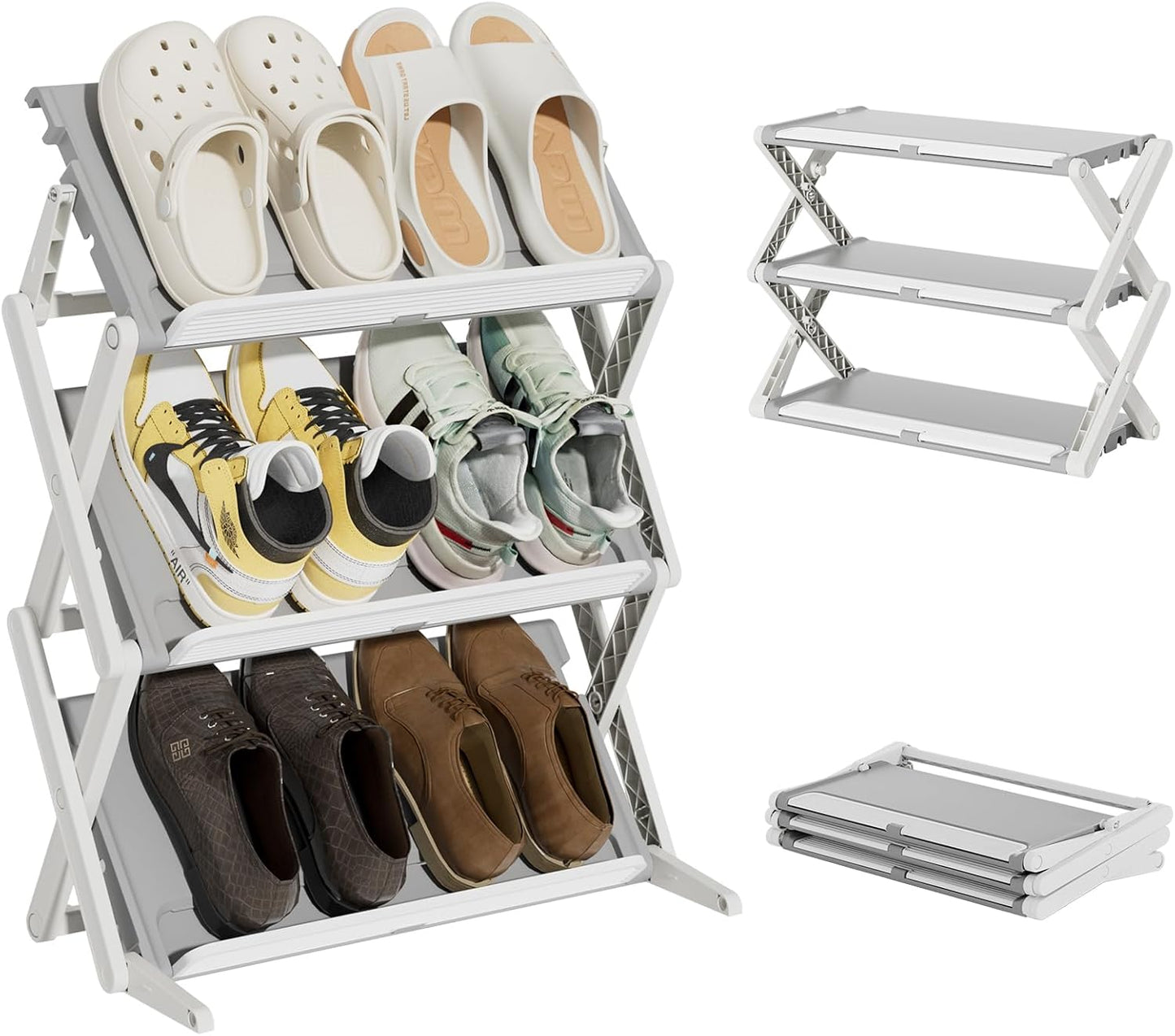 Shoe Rack Storage Organizer, Adjustable Angled Shoe Shelf, Storage and Organization for Closet, Entryway, Small Space (Grey, 3 Tier)