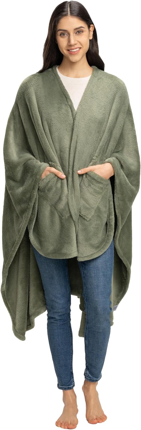 Berkshire Blanket Primalush™ Wearable Blanket, Cozy Loungewear Pocketed Plush Cape Wrap for Adults & Teens(Purple, One Size 58"X64")