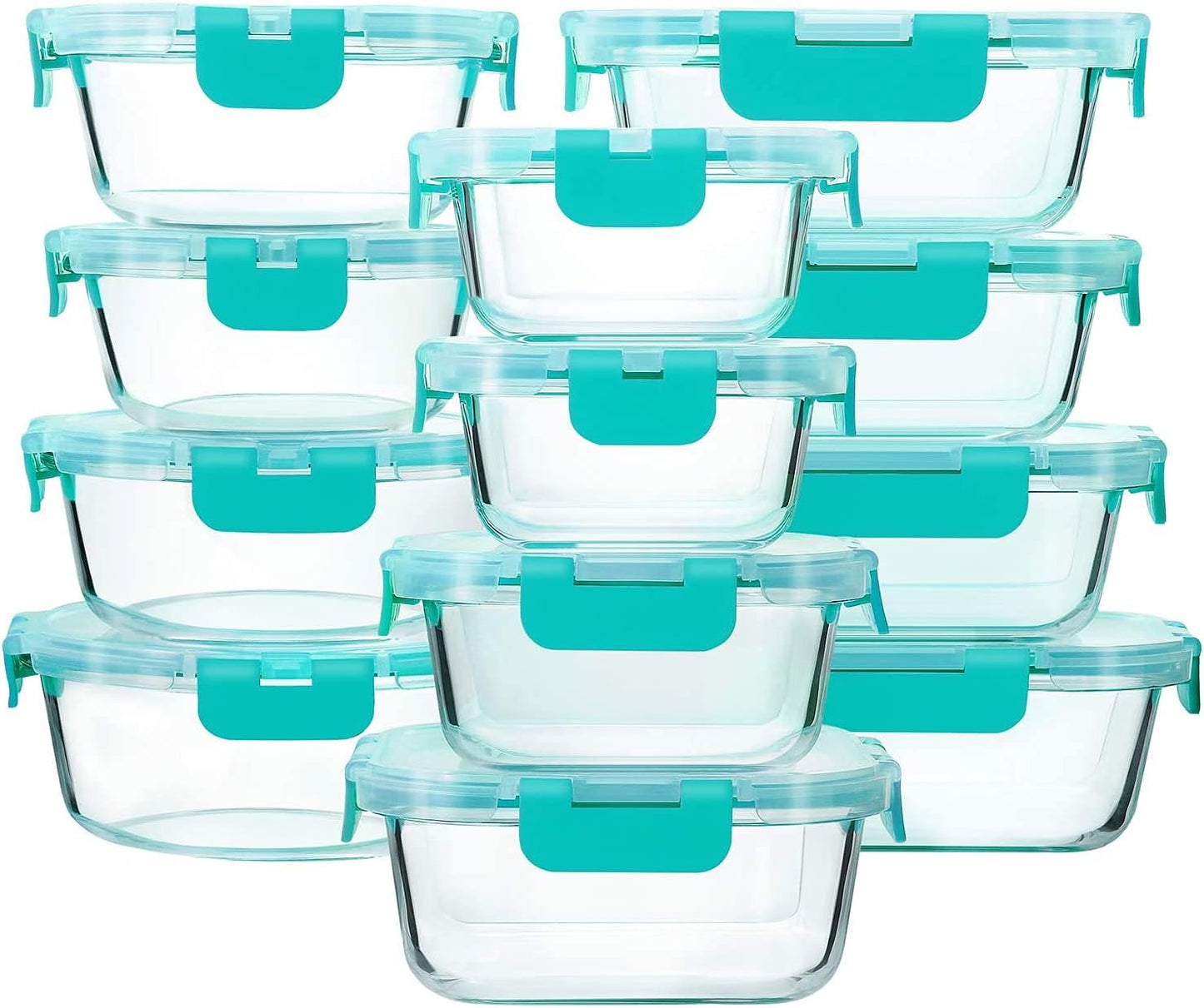 24-Piece Glass Food Storage Containers with Upgraded Snap Locking Lids,Glass Meal Prep Containers Set - Airtight Lunch Containers, Microwave, Oven, Freezer and Dishwasher