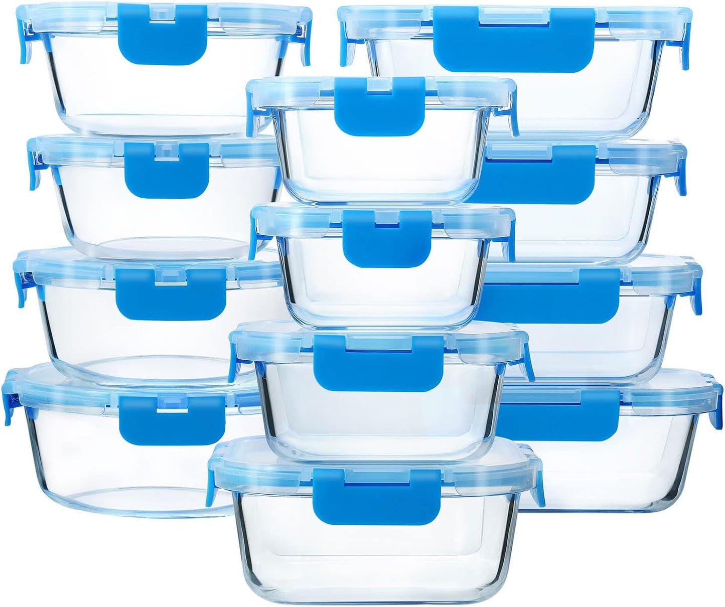 24-Piece Glass Food Storage Containers with Upgraded Snap Locking Lids,Glass Meal Prep Containers Set - Airtight Lunch Containers, Microwave, Oven, Freezer and Dishwasher