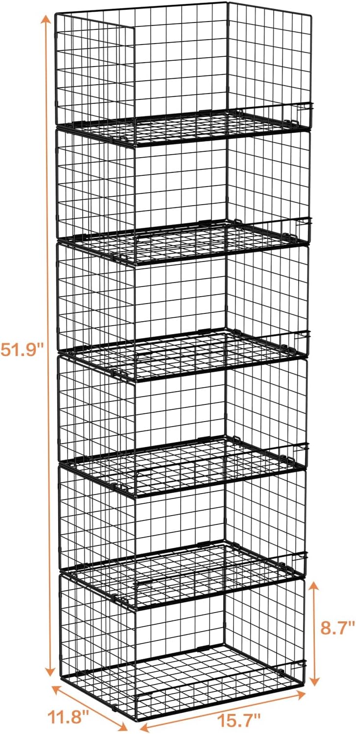 6-Tier Stackable Closet Organizers and Storage Shelves, Closet Shelf Organizer Basket Bins, Foldable Sweater Storage for Closet Organizer System, Black（Patent Pending）