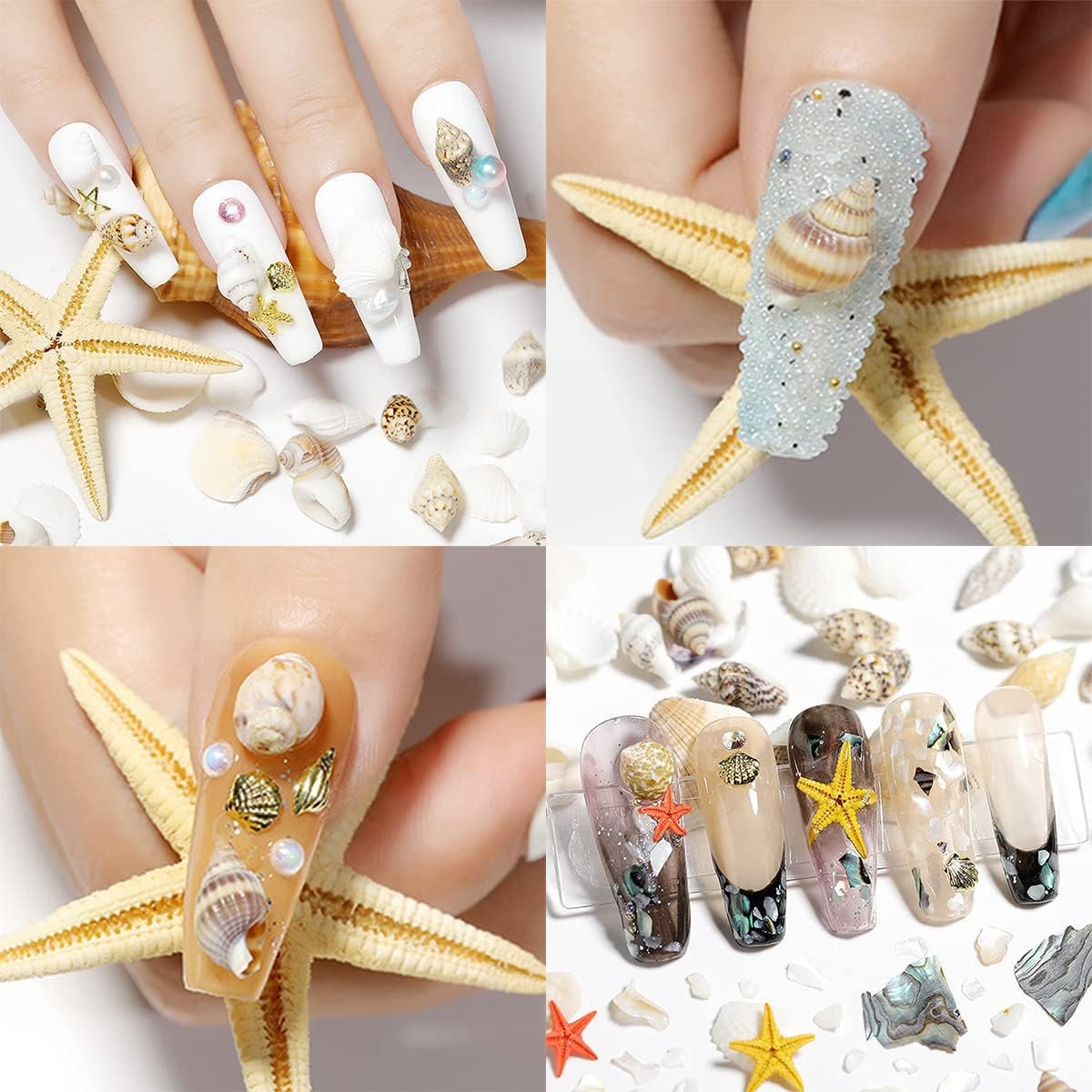 2 Boxes Summer Beach Nail Art Rhinestones Accessories Ocean Theme Shell Starfish Conch Nail Studs Sea Series Nail Art Rivets Charms Supplies for Nail Art Designs DIY Manicure Decoration