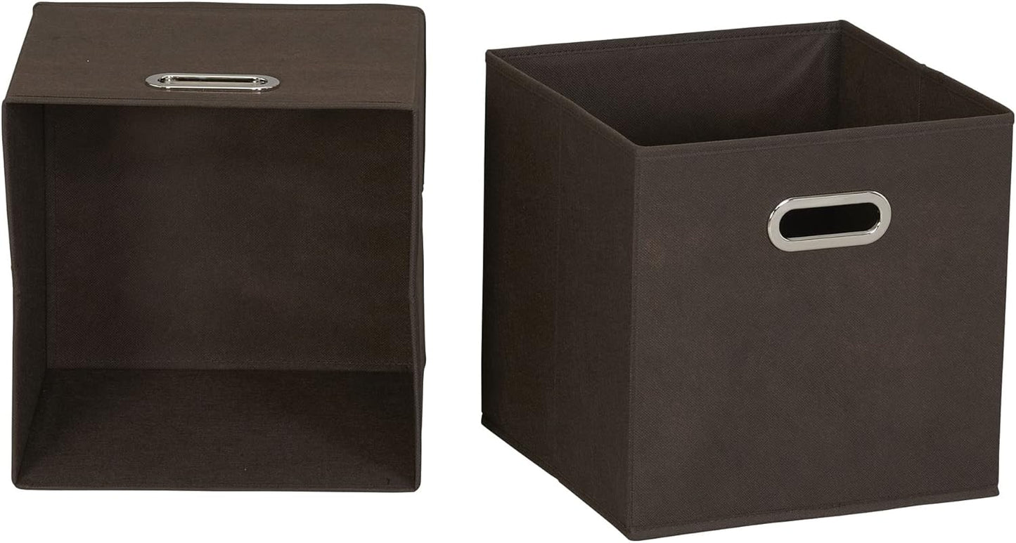 Fabric Storage Cube Bins, 6 Piece Set, Strong Poly-Woven Fabric, Chipboard Sides, Grommet Front Handle, Stackable and Foldable, Classic Design