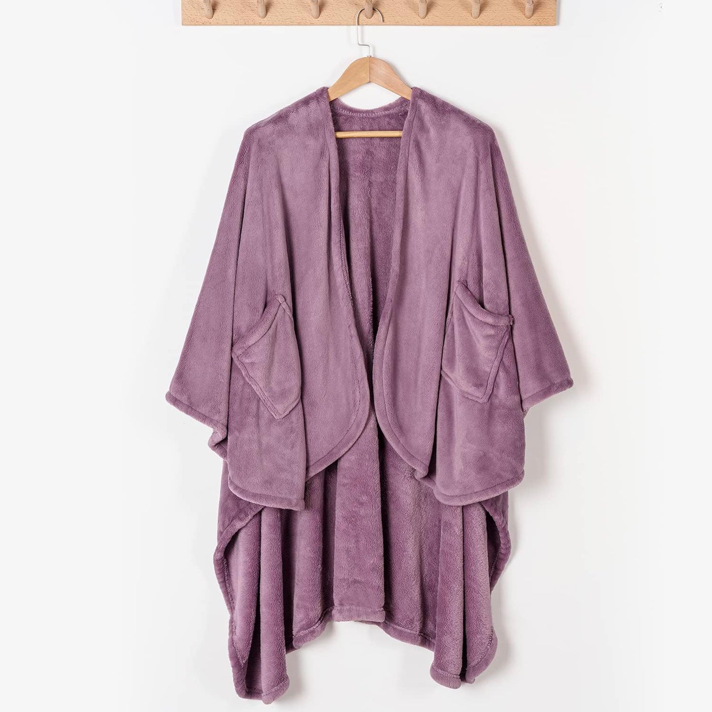 Berkshire Blanket Primalush™ Wearable Blanket, Cozy Loungewear Pocketed Plush Cape Wrap for Adults & Teens(Purple, One Size 58"X64")