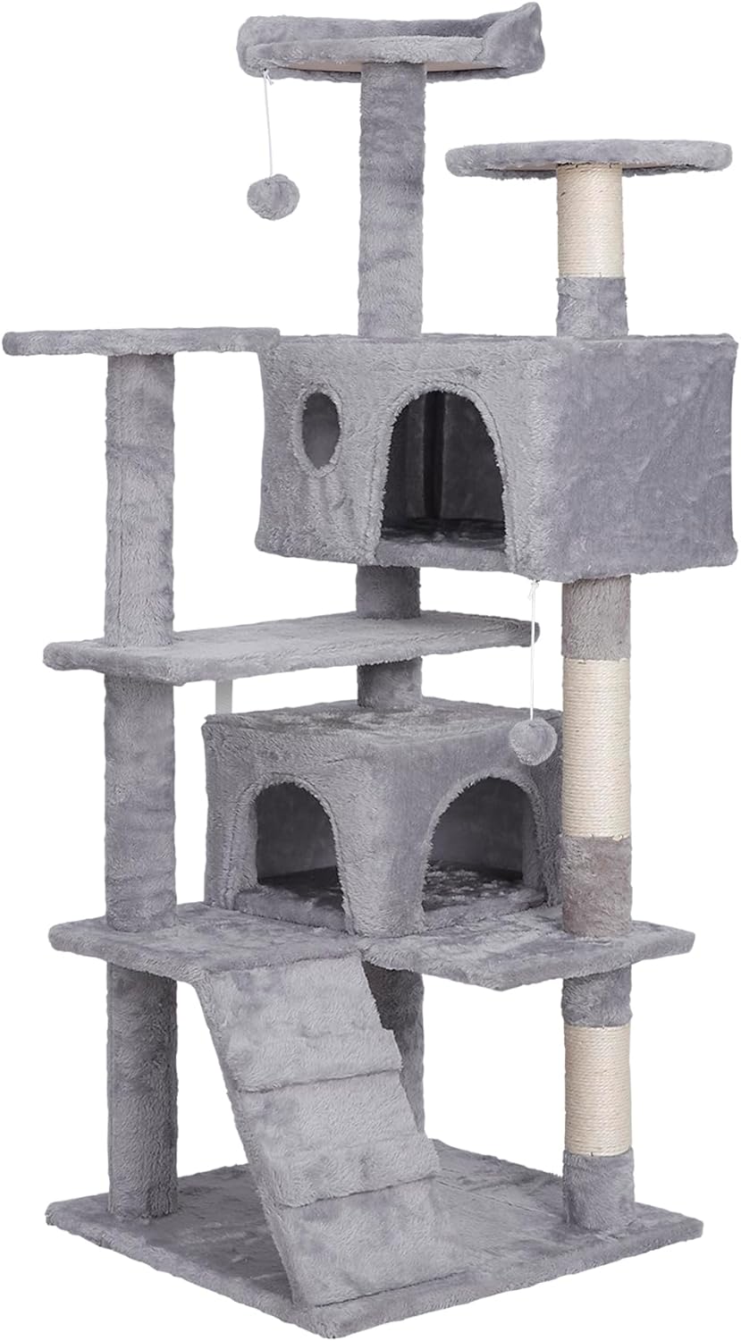 Cat Tree 54 Inch Cat Tower Condo Cat House for Indoor Cats，Multifunctional Activity Center w/Cat Scratching Posts Stand Funny Toys for Kittens Pet Play House