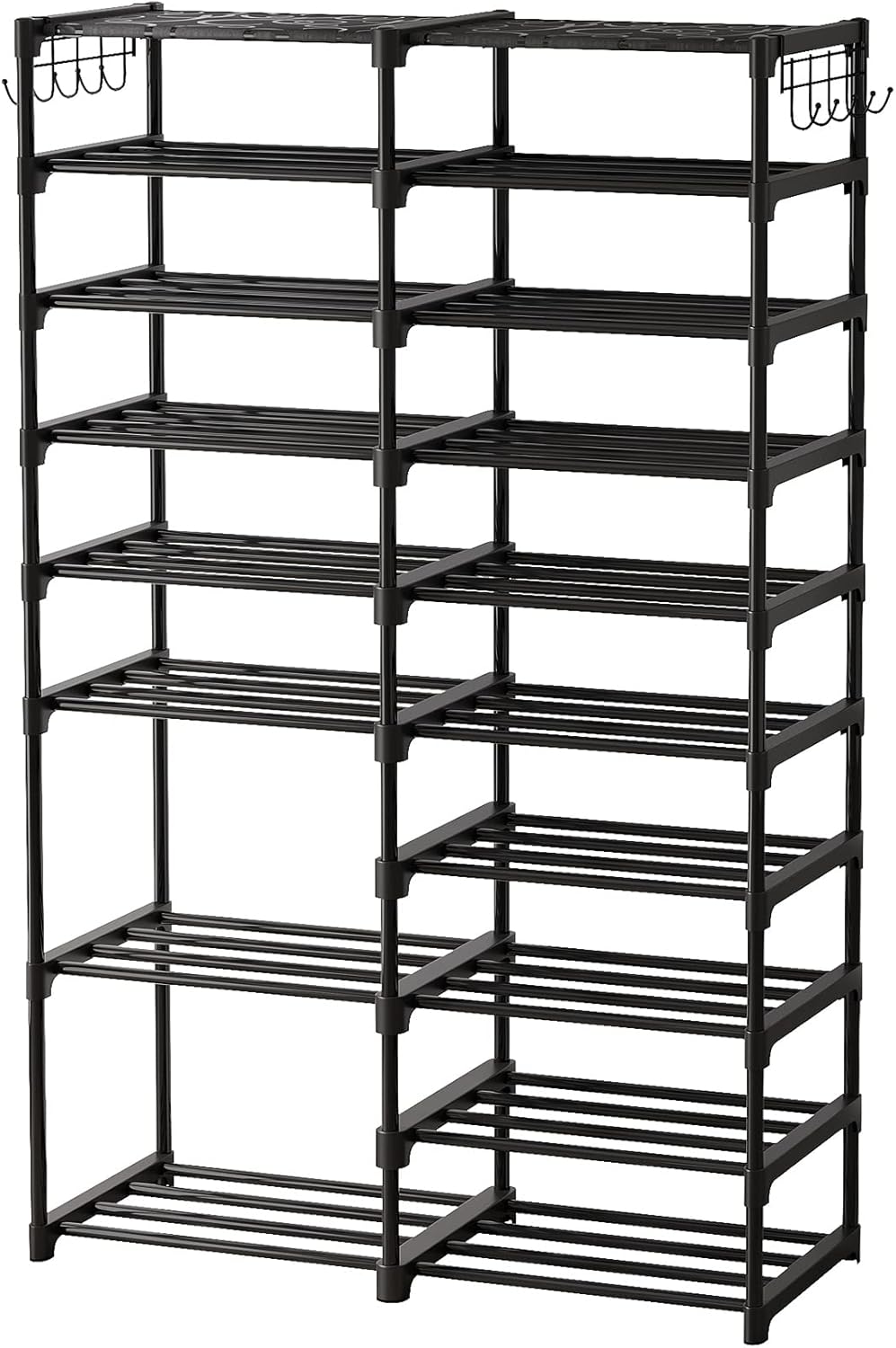 32-40 Pairs Shoe Storage Shelf, 9 Tiers Stackable Shoe Tower/Rack/Stand for Closet, Boot Organizer with 2 Hooks