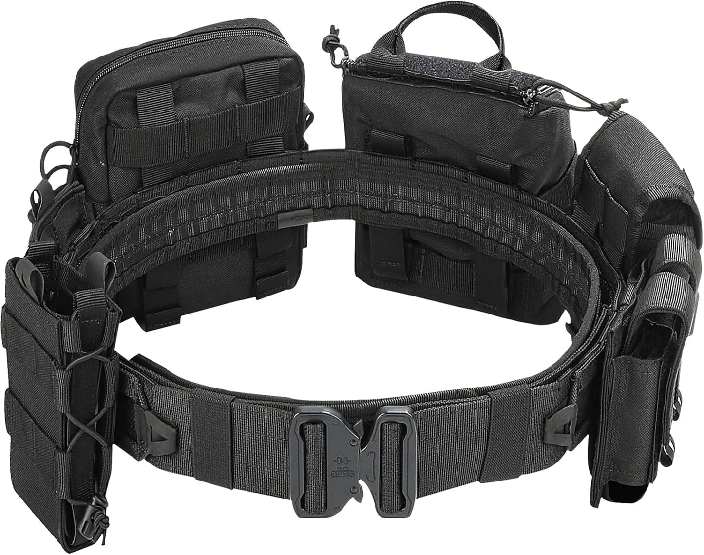 Molle Battle Belt with Accessories -Tactical Combat Belt Quick Release Rigger Airsoft Belt Heavy Duty Belts 8 pcs