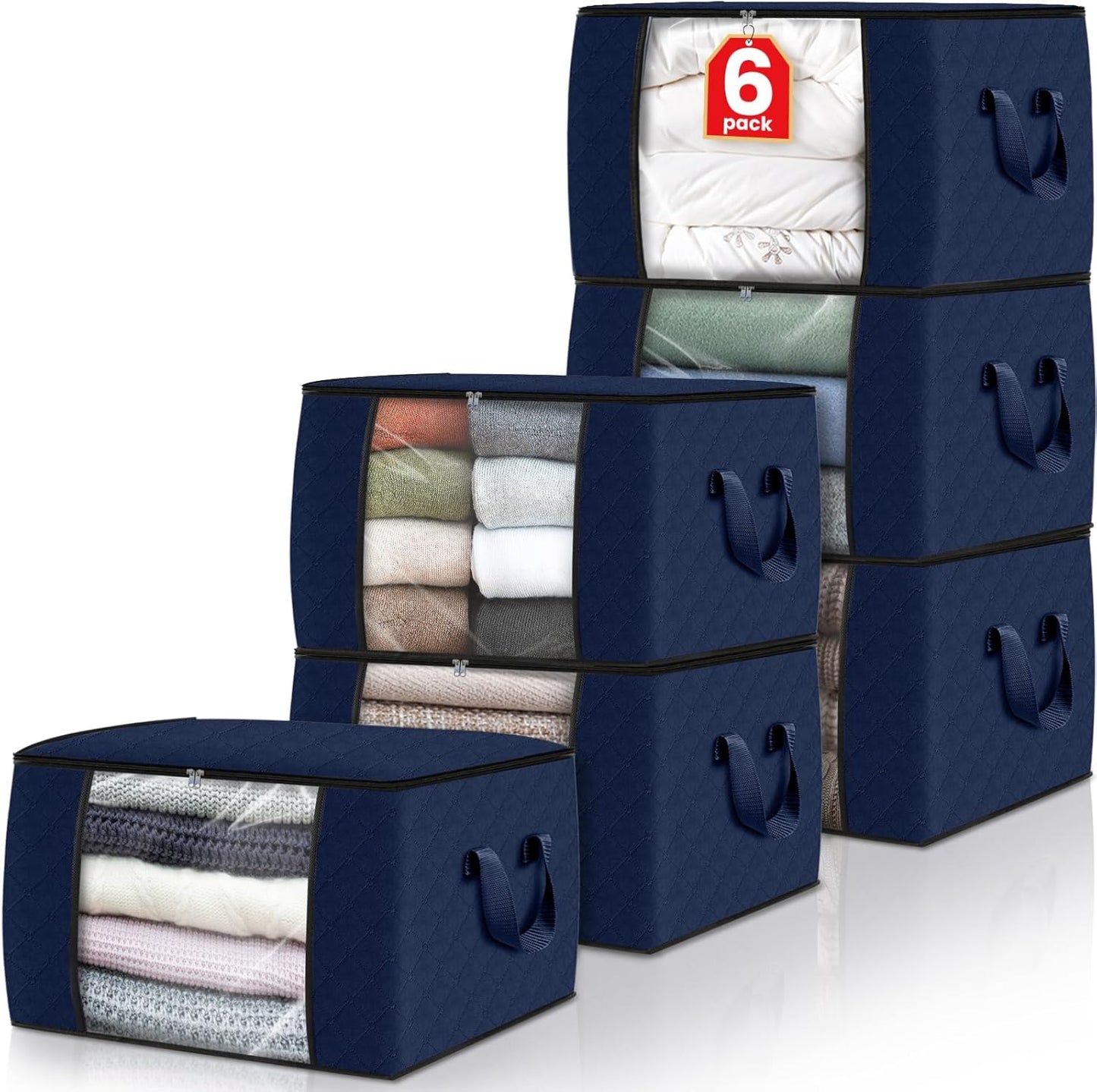 Clothes Storage, Foldable Thick Fabric Blanket Storage Bags, Storage Containers for Organizing Bedroom, Closet, Clothing, Comforter, Organization and Storage with Handle