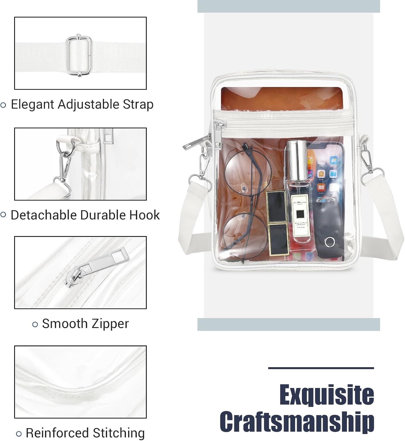 Clear Bag Stadium Approved, Crossbody Bag Purse Adjustable Strap Shoulder Bags for Concerts Festival Sports Events