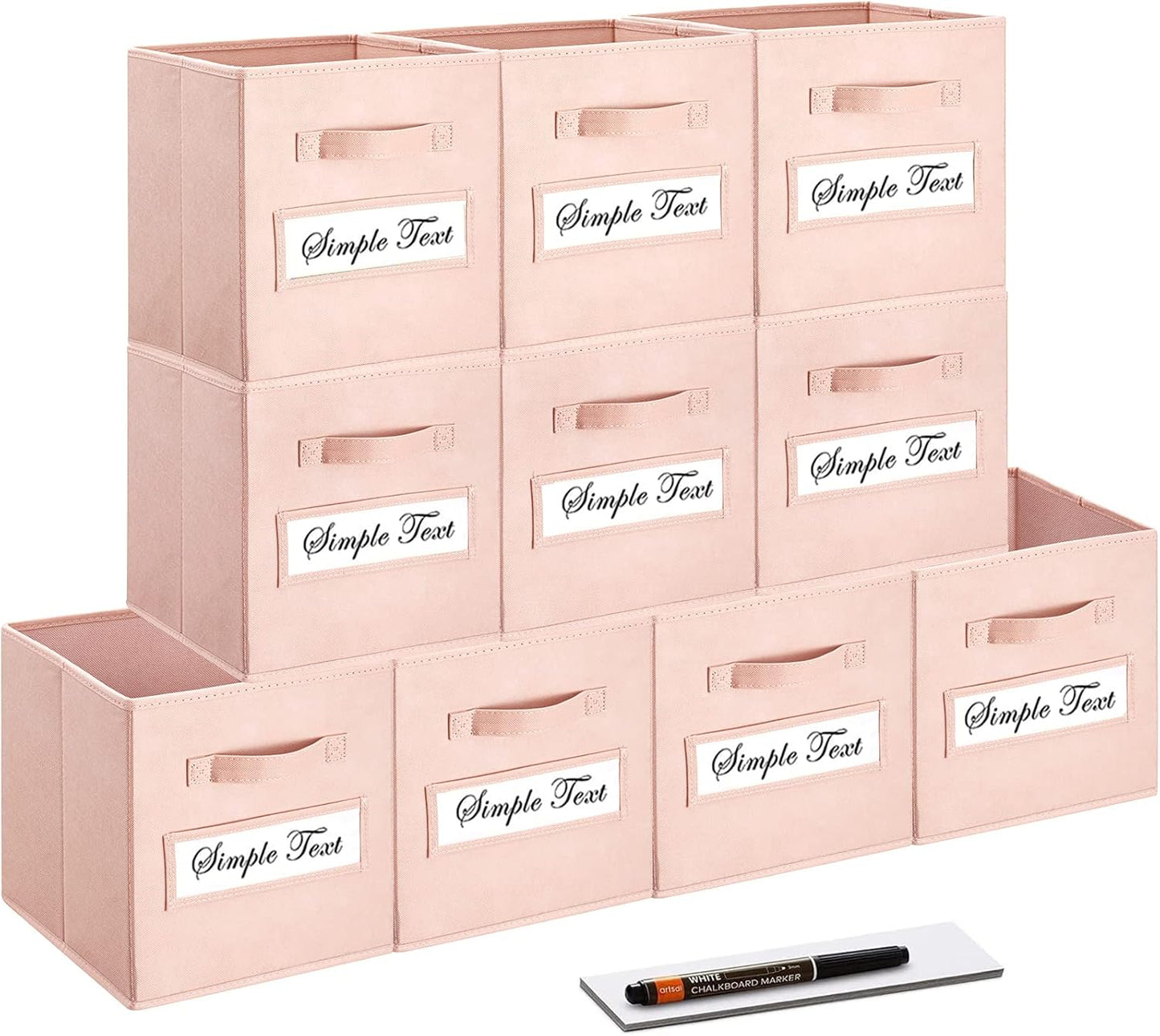 Set of 10 Storage Cubes,Foldable Fabric Cube Storage Bins with 10 Labels Window Cards & a Pen,Baskets Containers for Shelves,Closet Organizers Box for Home & Office