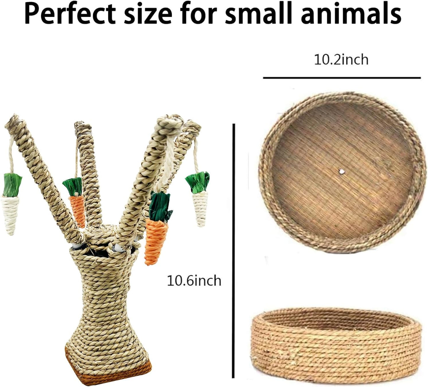 Bunny Chew Toys Rabbit Rattan Grass Scratcher Climbing Tree Fun Tree Carrot Play Toys for Small Animal Guinea Pig Tooth Cleaning