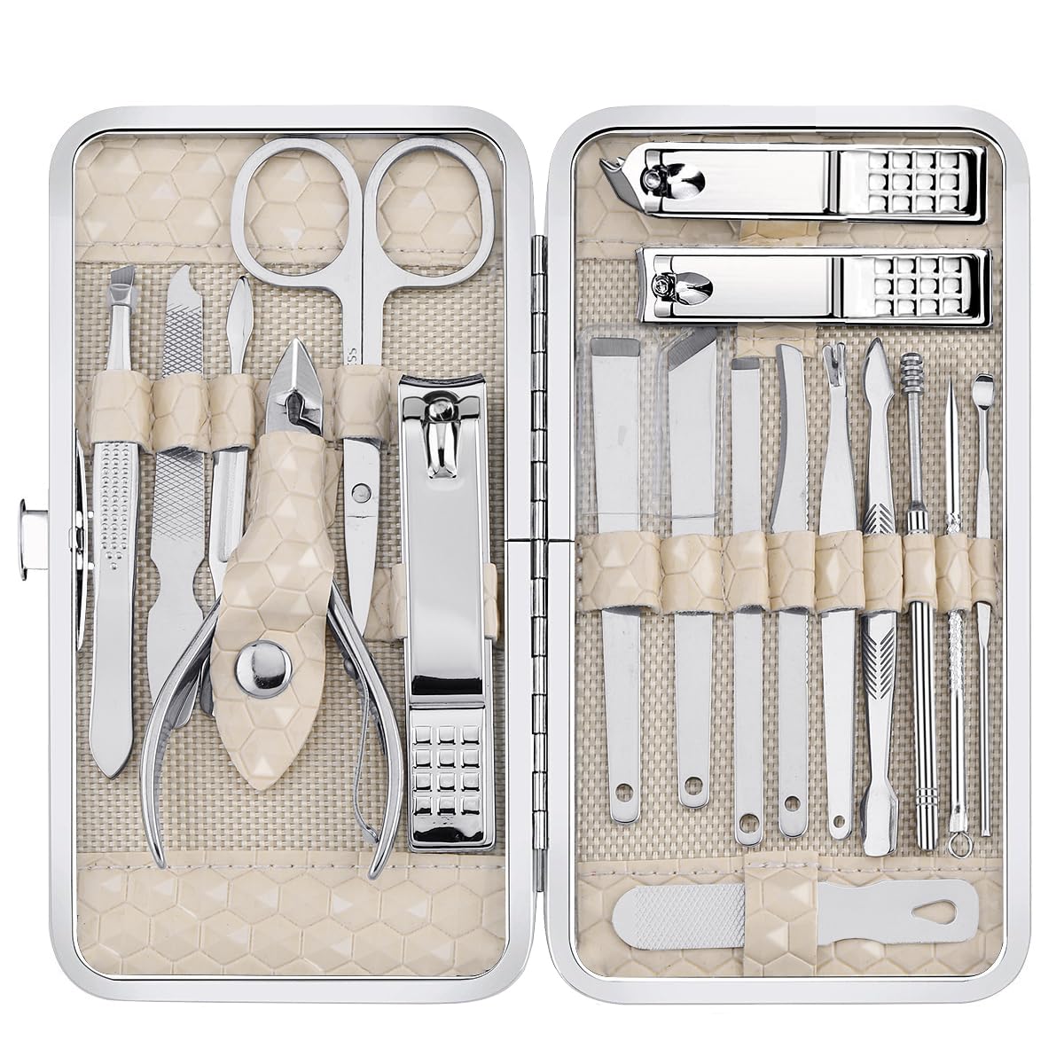 Nail Clippers Set Fingernail and Toenail Clipper Cutters, Manicure Pedicure Kit -18 Pieces Stainless Steel Professional Grooming Kits, Nail Care Tools with Luxurious Travel Case