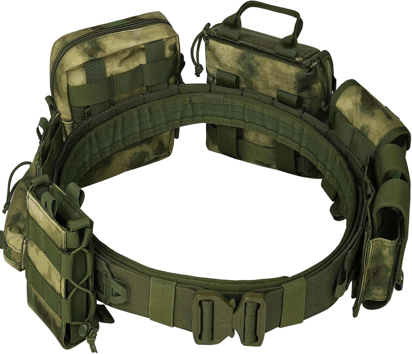 Molle Battle Belt with Accessories -Tactical Combat Belt Quick Release Rigger Airsoft Belt Heavy Duty Belts 8 pcs