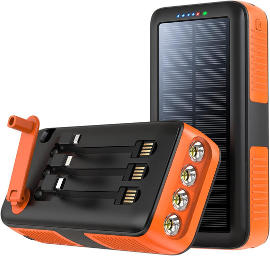 Solar Charger Power Bank 63200mAh, Portable Charger with Dual Outputs & Dual Inputs 4 LEDs Flashlight, Hand Crank Power Bank Fast Charging Battery Pack for Outdoor Camping Survival Gear