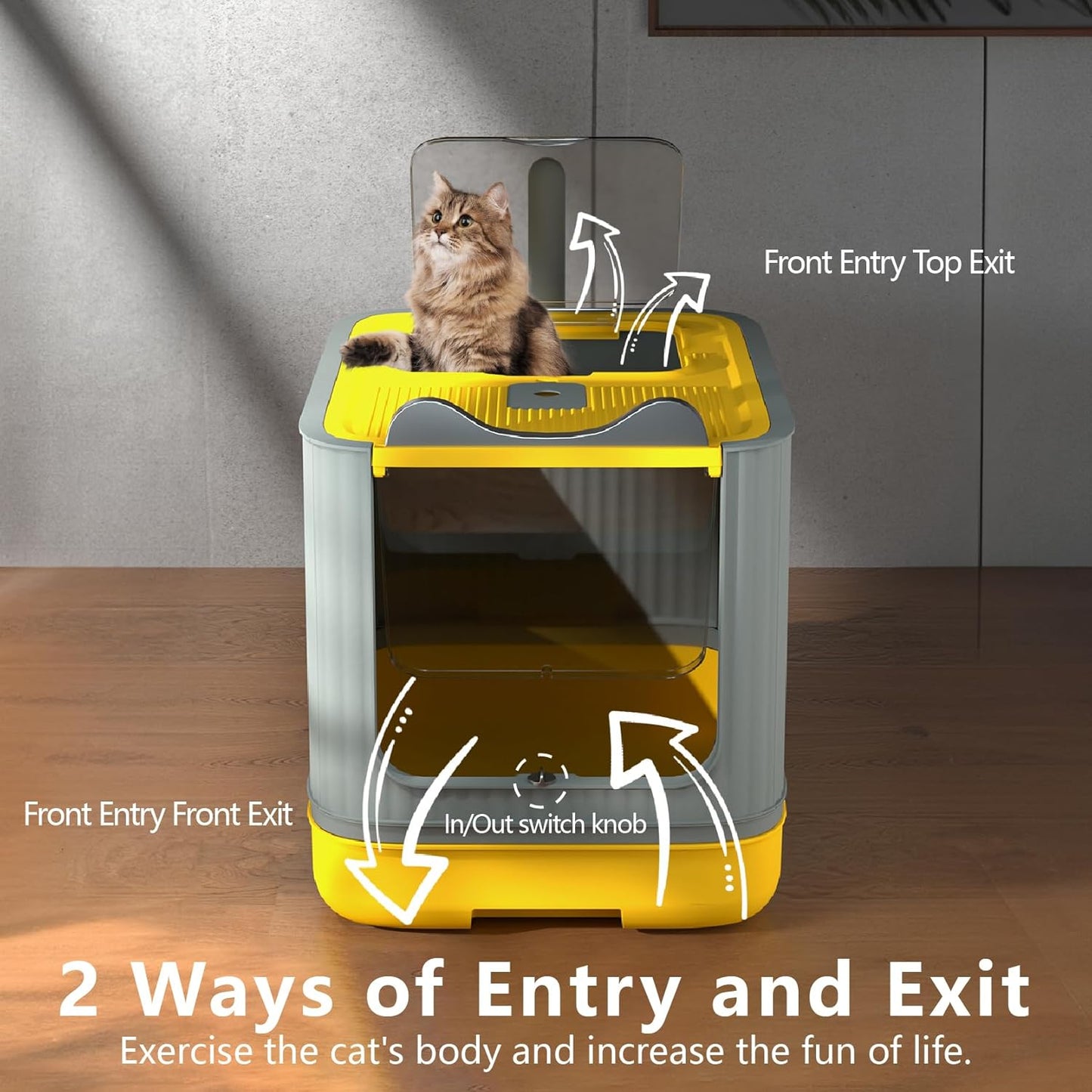 Fully Enclosed Cat Litter Box Enclosure, Premium Covered Litter Box with Lid, Anti-Splashing Easy to Clean Covered Kitty Litter Box, 3 Modes Cat can Use from Kitten to Adult(Yellow&Grey)